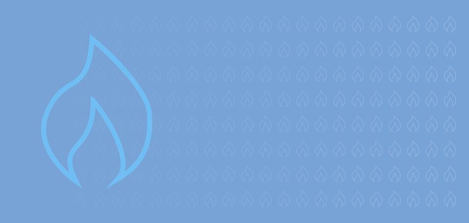 Blaue Hintergrundgrafik mit stilisierter, hellblauer Flamme links und wiederholten, hellgrauen Flammen im Hintergrund.