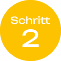 Gelber Kreis mit der Aufschrift „Schritt 2“ in weißer Schrift.