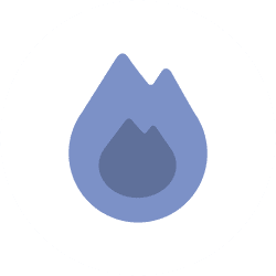Symbol einer blauen Flamme auf weißem Hintergrund, dargestellt in einem minimalistischen, grafischen Stil.