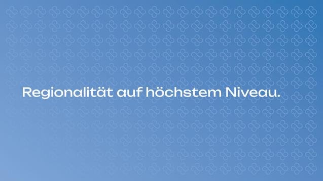 Heller Hintergrund mit geometrischem Muster, Text „Regionalität auf höchstem Niveau“ in großer, weißer Schrift.